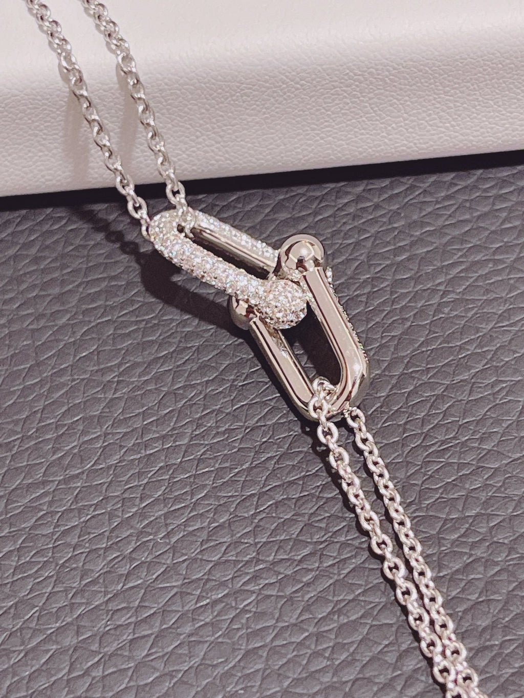 HARDWARE DOUBLE LINK PEDANT SILVER DIAMOND NECKLACE