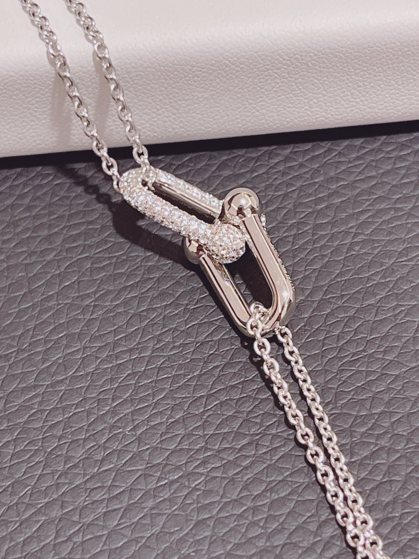 HARDWARE DOUBLE LINK PEDANT SILVER DIAMOND NECKLACE