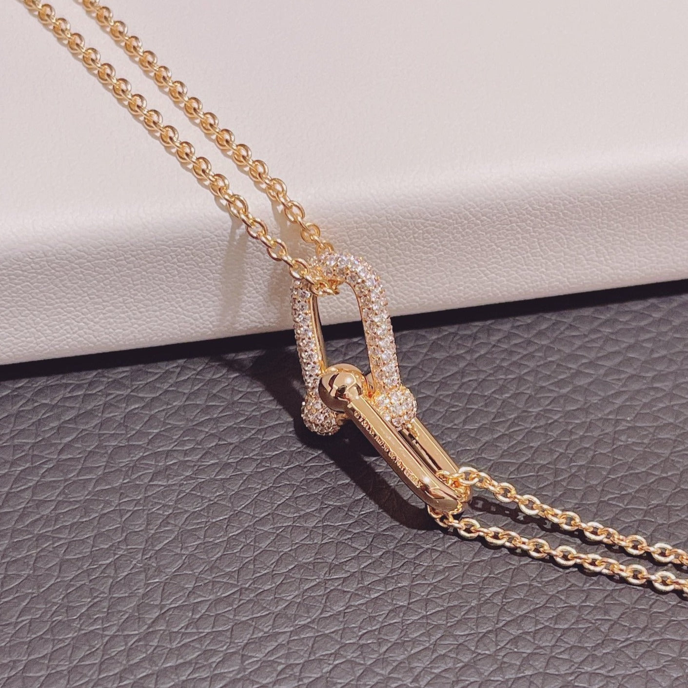 HARDWARE DOUBLE LINK PEDANT PINK GOLD DIAMOND NECKLACE