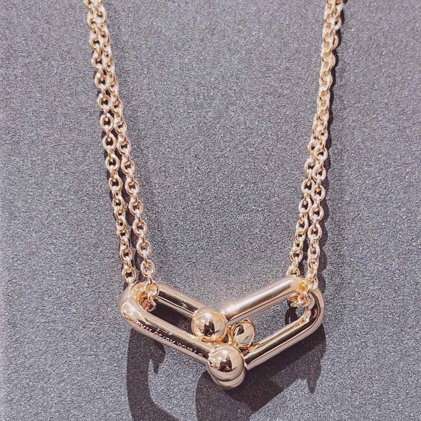 HARDWARE DOUBLE LINK PEDANT PINK GOLD NECKLACE