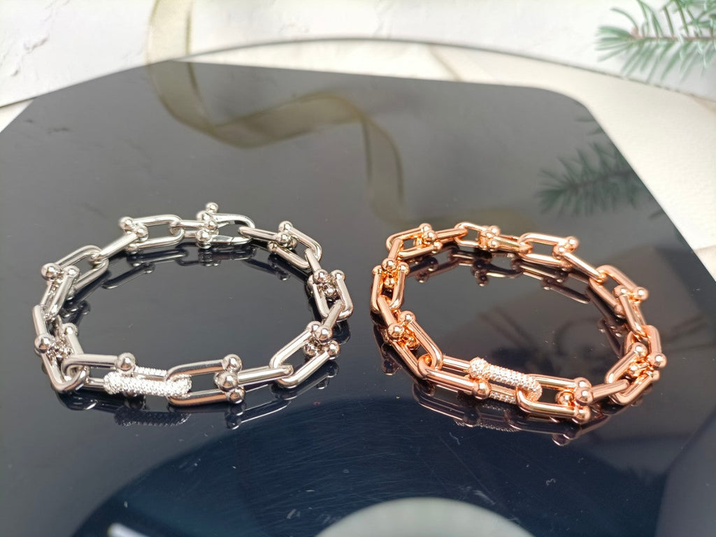 HARDWARE BRACELET PINK GOLD AND SILVER DIAMOND