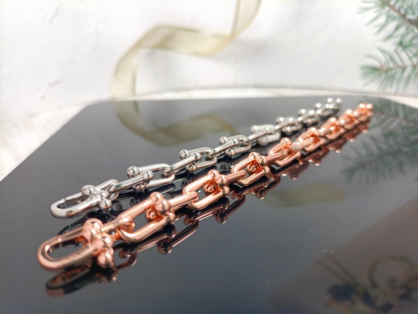 HARDWARE BRACELET PINK GOLD AND SILVER DIAMOND