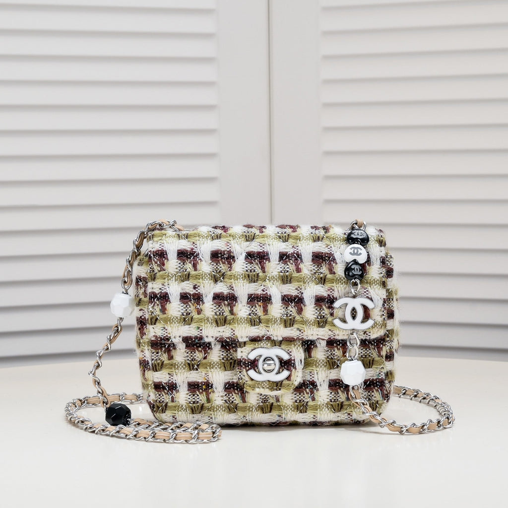MINI FLAP BAG TWEED 8055 GREEN BROWN