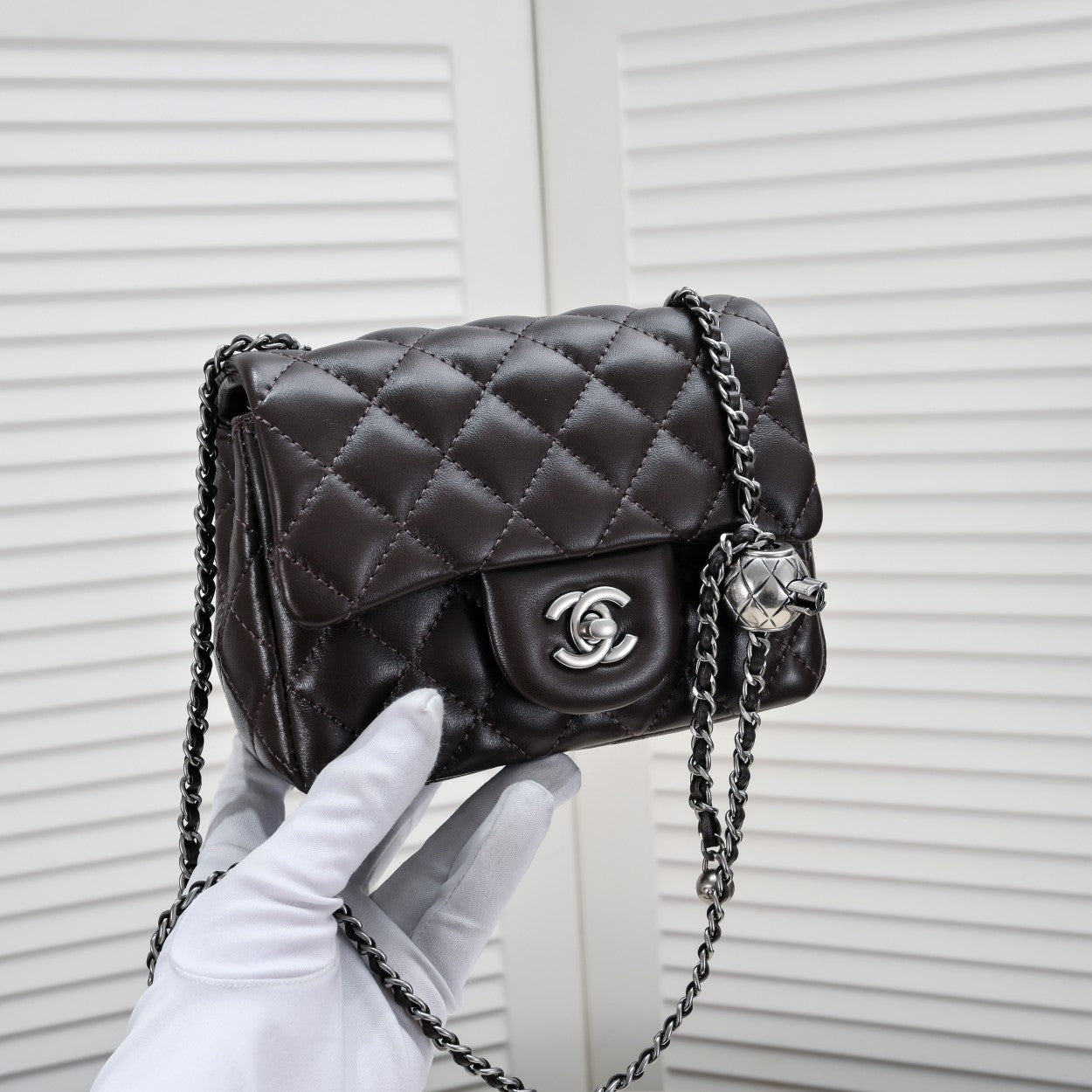 SMALL FLAP BAG 17CM 1786 BROWN SILVER
