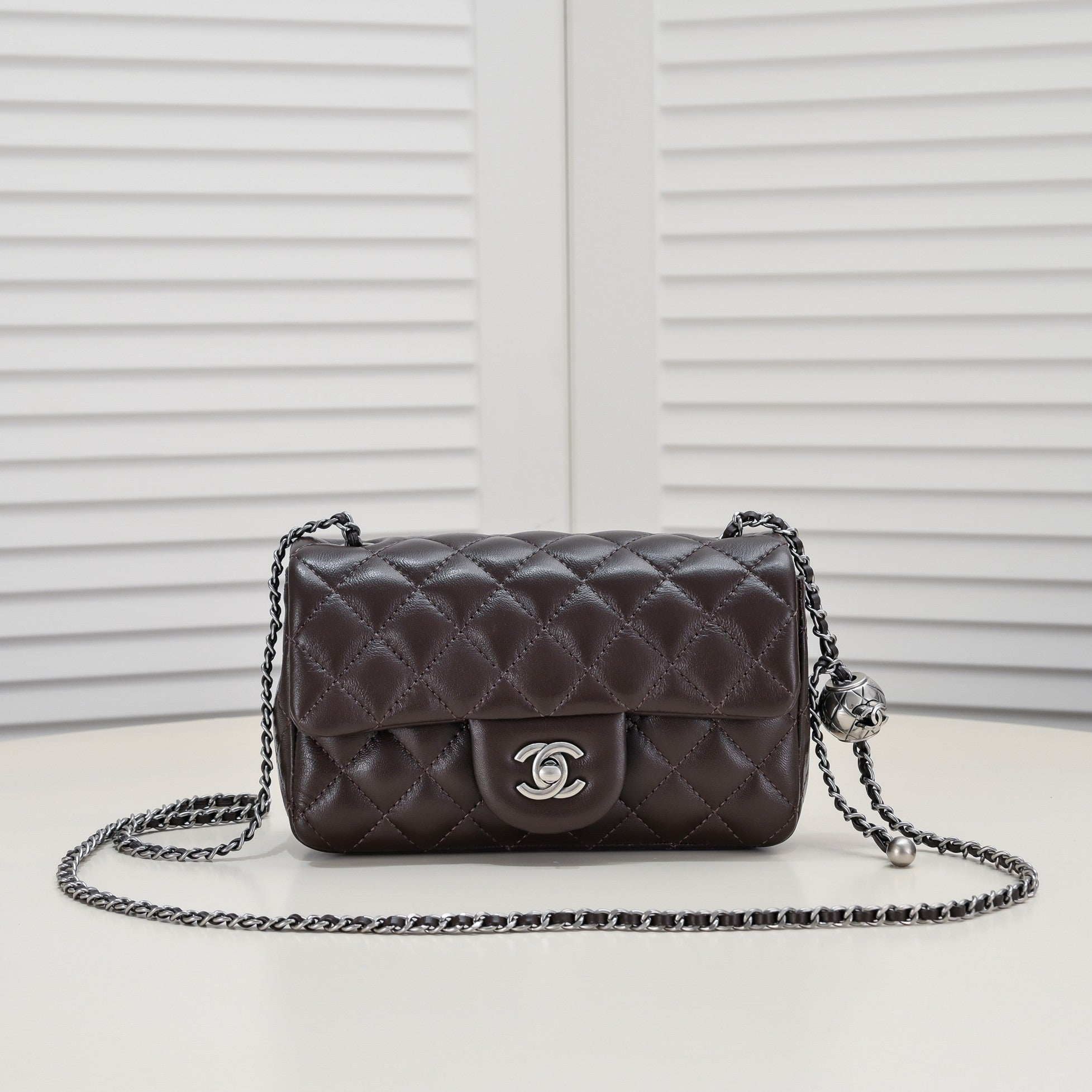 FLAP BAG 20CM 1787 BROWN SILVER