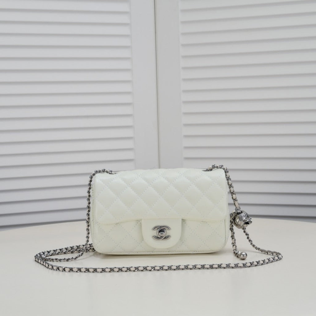 FLAP BAG 20CM 1787 WHITE SILVER