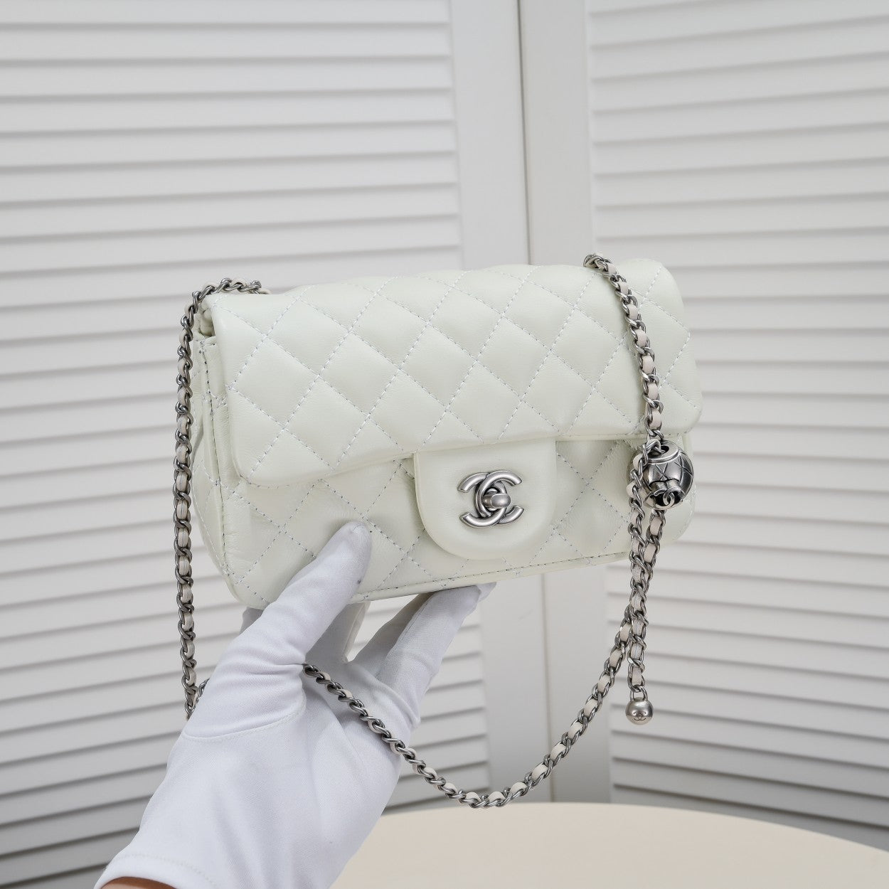 FLAP BAG 20CM 1787 WHITE SILVER