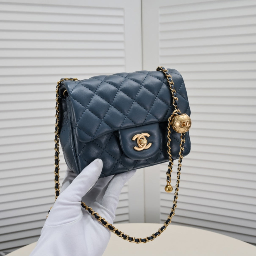 SMALL FLAP BAG 17CM 1786 SAPPHIRE BLUE GOLD