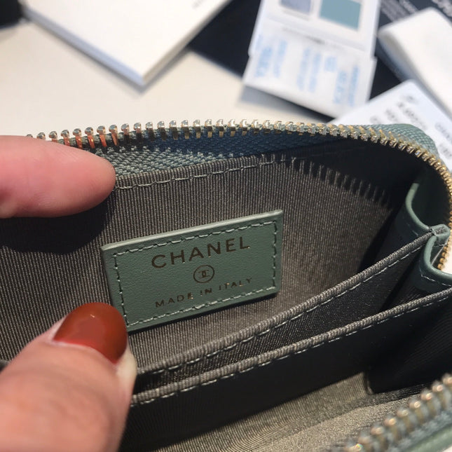 CC ZIPPED COIN BASIC PURSE 11 TURQUOISE CALFSKIN GOLD ICON