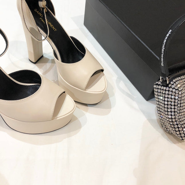 SL JODIE 135 PLATFORM SANDALS CREAM CALFSKIN