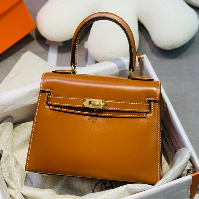 KELLY MINI 20 BAG IN BRONZE BROWN SMOOTH CALFSKIN WITH GOLD HARDWARE