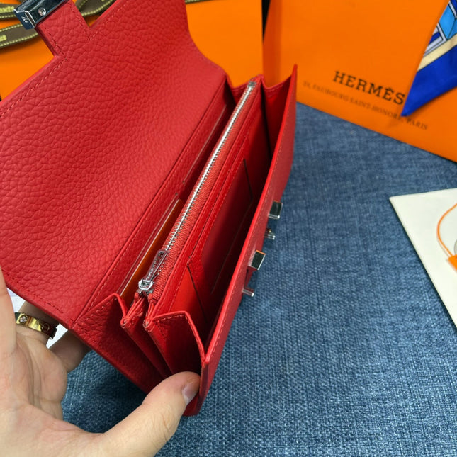HM CLUTCH CONSTANCE 22 RED CALFSKIN SILVER HARDWARE