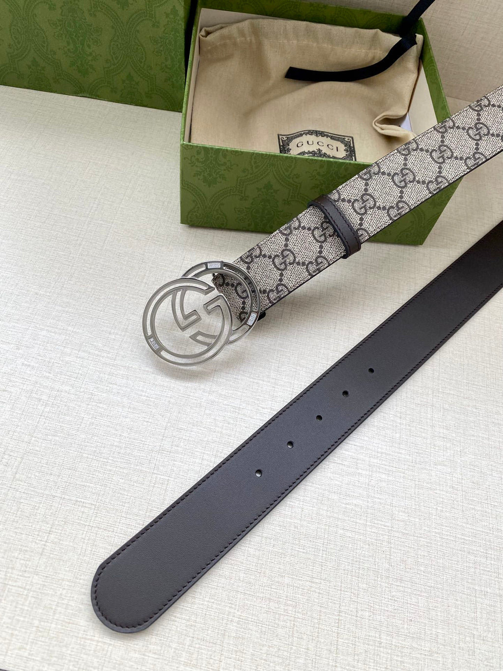GG MARMONT MONOGRAM BELT 40MM SILVER HARDWARE