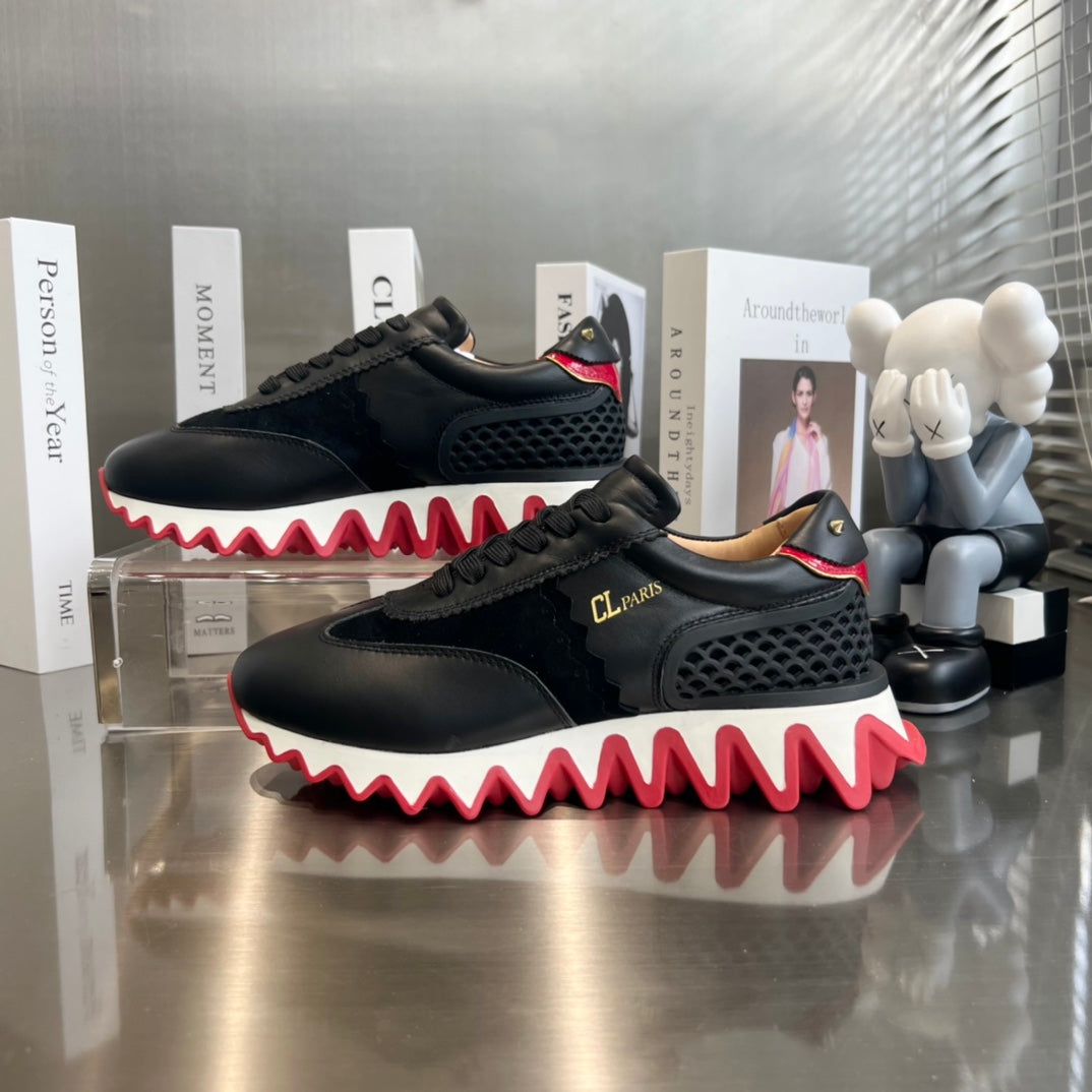 LOUBISHARK SNEAKERS IN BLACK CALFSKIN AND MESH