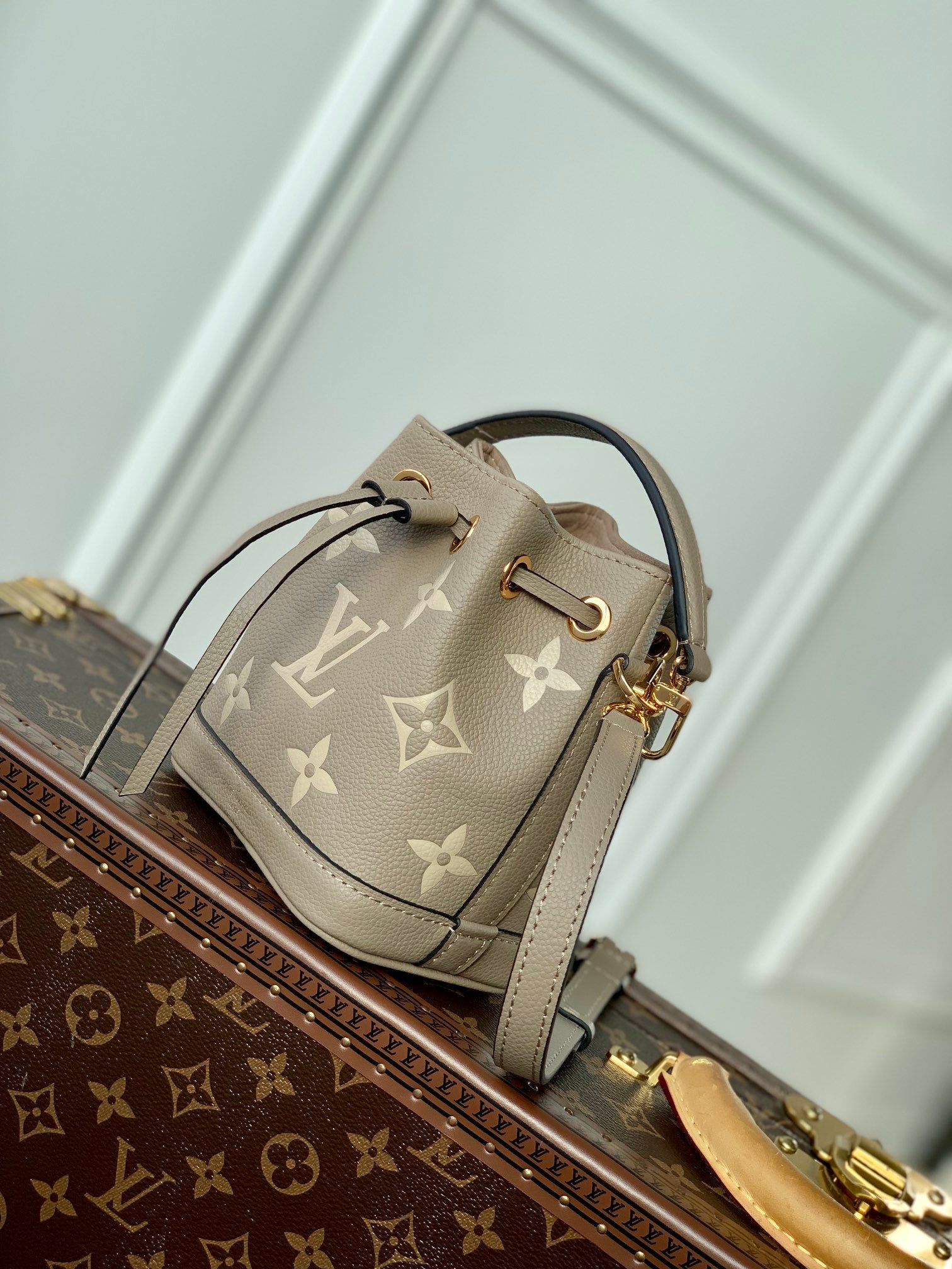 NANO NOÉ 16 IN GREY TOURTERELLE BICOLOR MONOGRAM EMPREINTE CALFSKIN