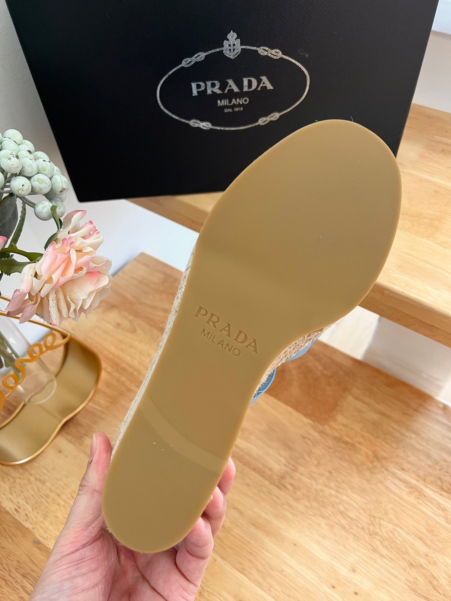 PRADA 26S CROSS STRAP ESPADRILLE WEDGE SANDALS IN BEIGE CALFSKIN