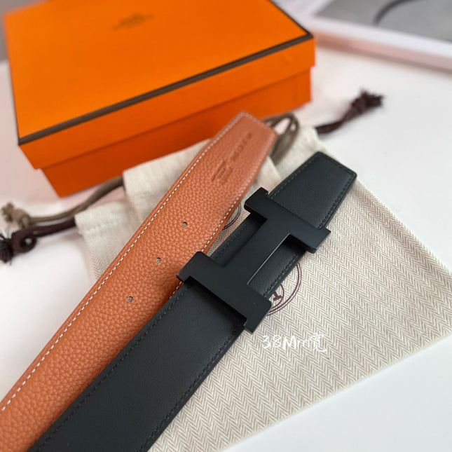 HM CONSTANCE BELT BUCKLE & REVERSIBLE GINGER ORANGE AND BLACK LEATHER STRAP 38MM