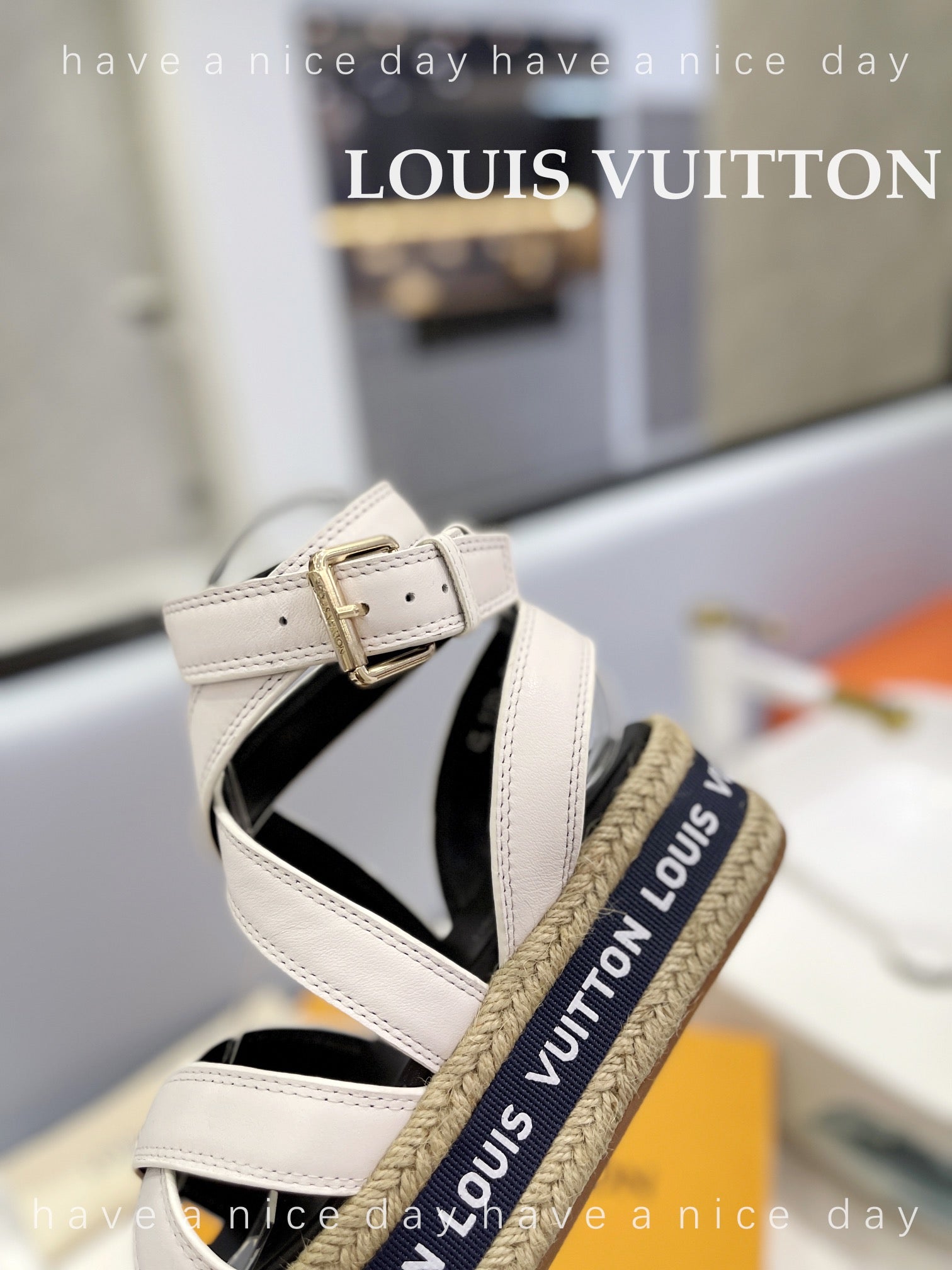 LV 26S WEDGE SANDALS 70 MM IN WHITE AND BLACK LAMBSKIN