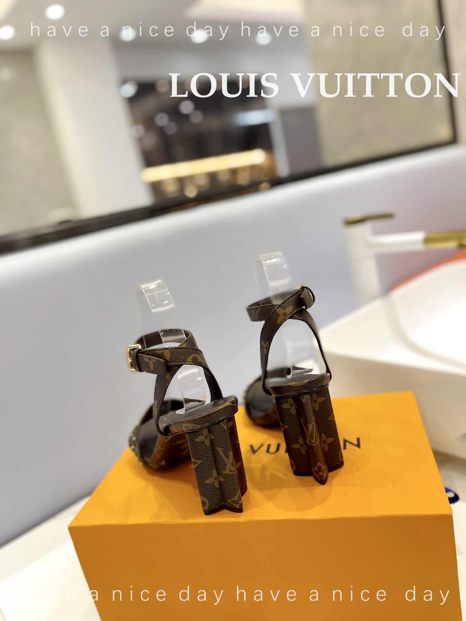 LV 26S HIGH HEEL SANDALS 80 MM IN DARK BROWN MONOGRAM CANVAS WITH STUDS
