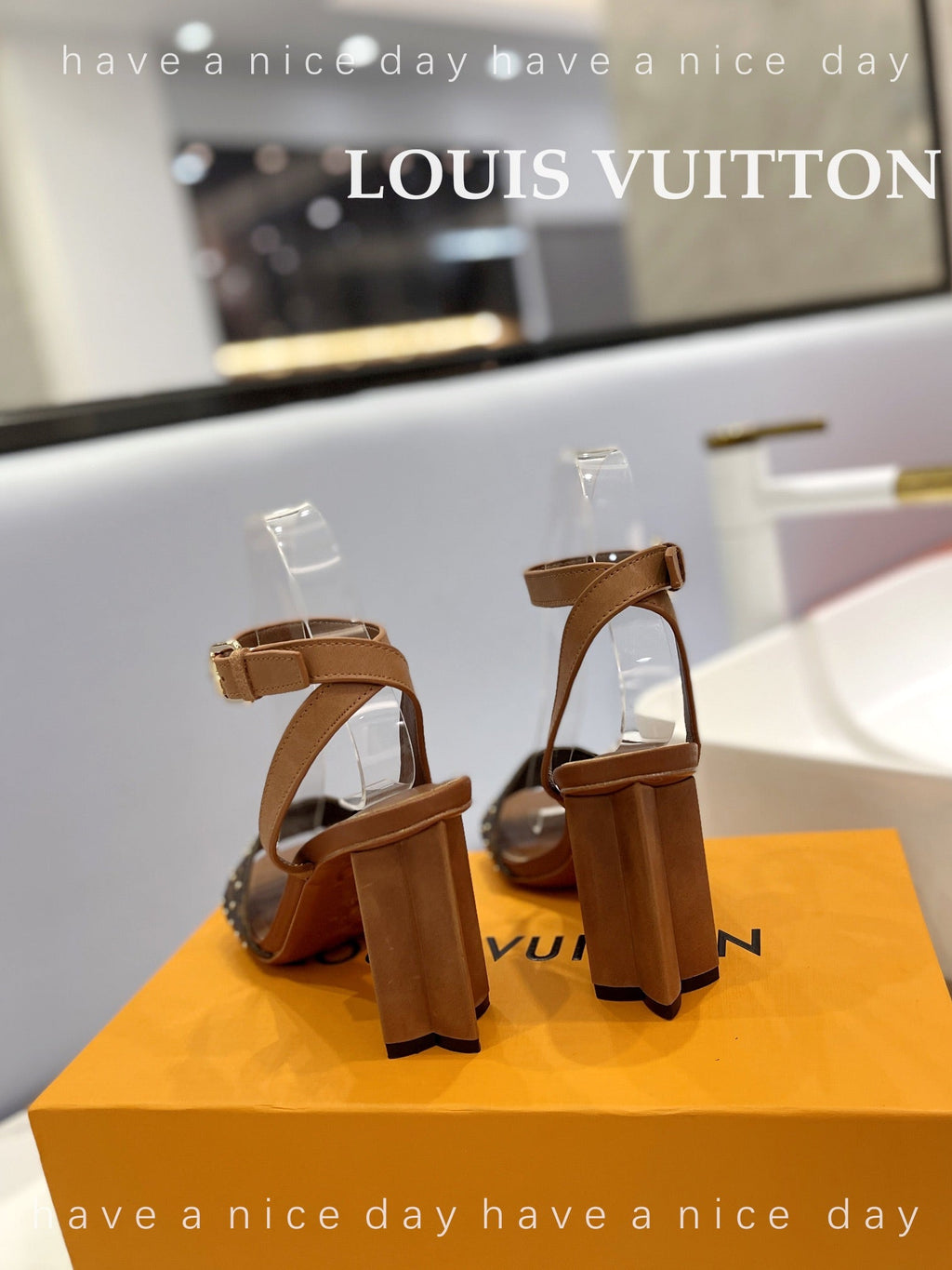 LV 26S HIGH HEEL SANDALS 80 MM IN BROWN MONOGRAM CANVAS WITH STUDS