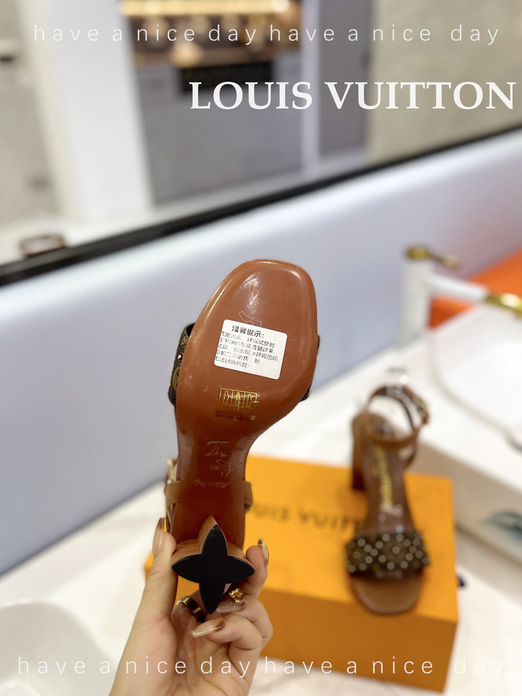 LV 26S HIGH HEEL SANDALS 80 MM IN BROWN MONOGRAM CANVAS WITH STUDS