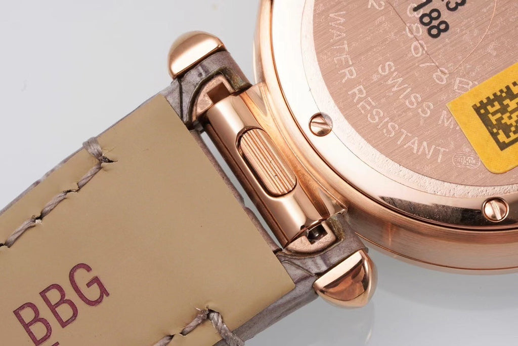 PASHA DE CARTIER WATCH ROSE GOLD CASE WITH CRYSTALS AND ROSE BROWN LEATHER STRAP