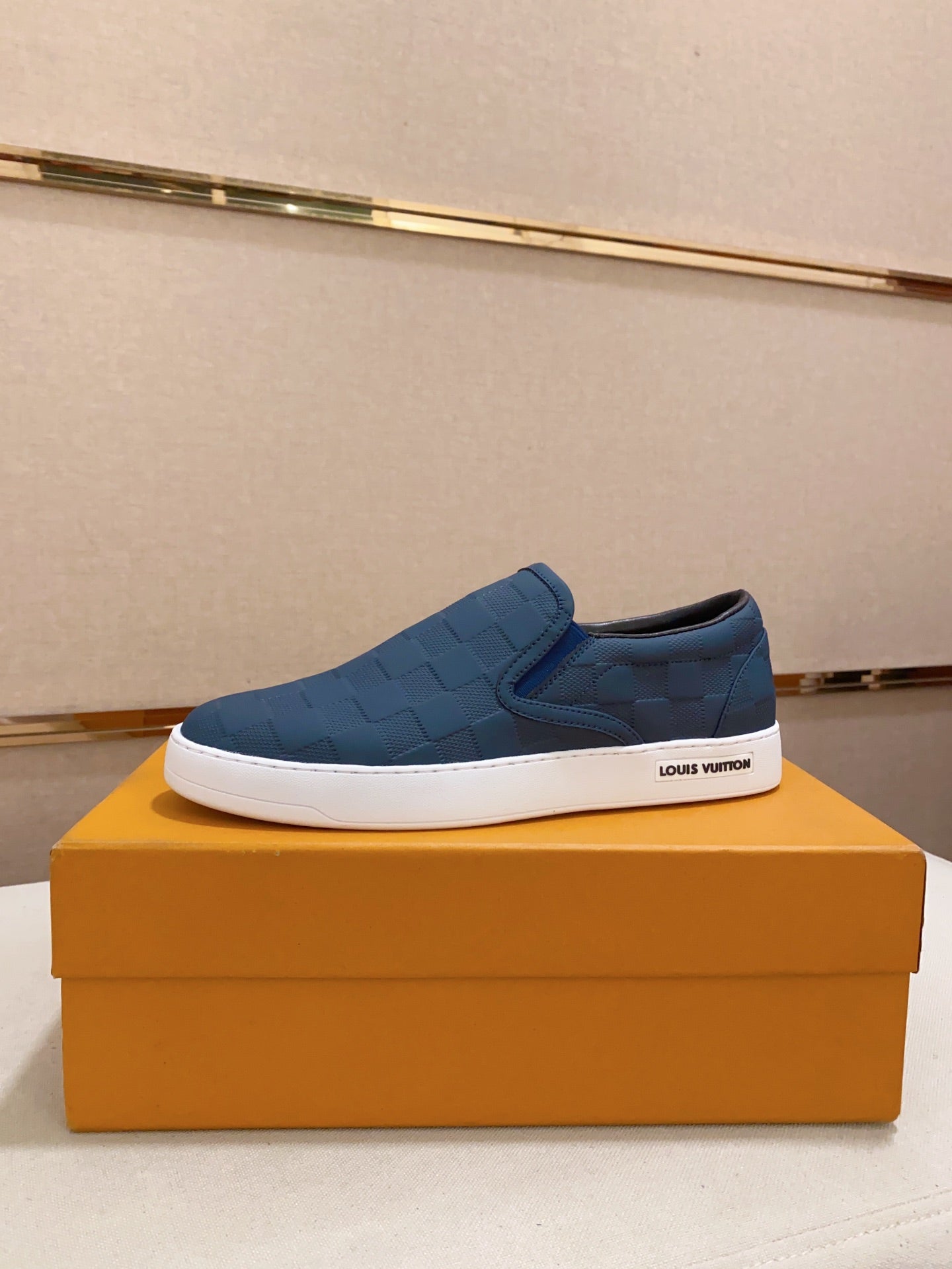 LV LOAFER IN NAVY BLUE DAMIER SHEEPSKIN