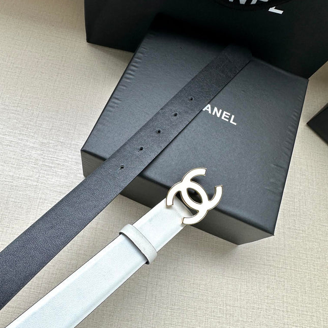 CC 30MM BELT IN FULL WHITE SMOOTH CALFSKIN METAL HARDWARE
