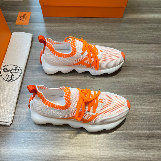 HM FLEX SLIP-ON SNEAKER WHITE AND ORANGE WOVEN FABRIC