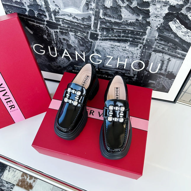 VIV' RANGERS LOAFERS IN BLACK SHINY CALFSKIN STRASS BUCKLE