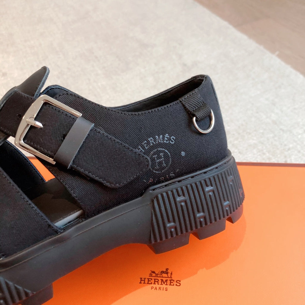 HM ITEM SANDAL SPACE CALFSKIN AND DENIM