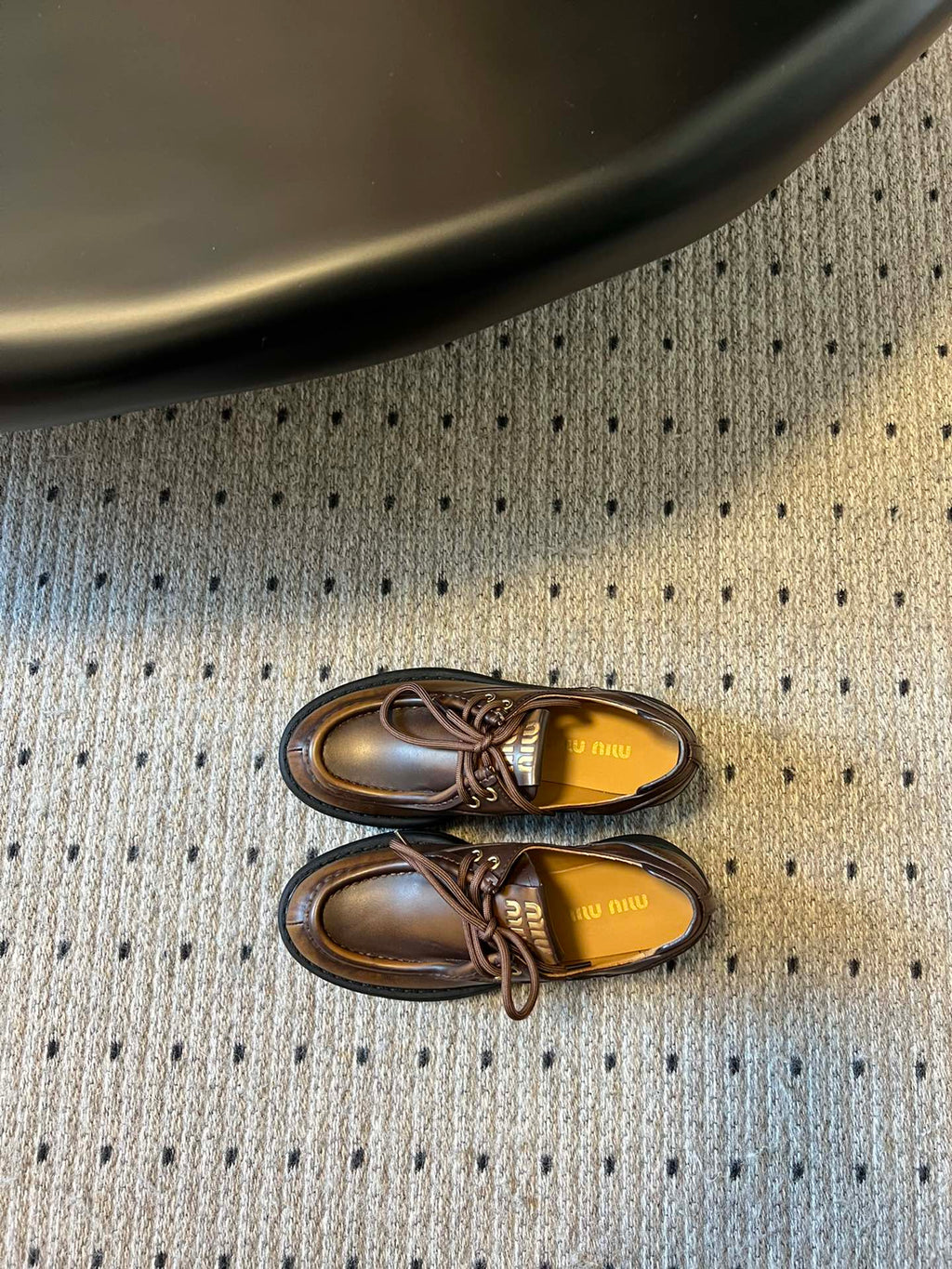 MIUMIU 26S LACED FUME SHOES IN SIENNA BROWN CALFSKIN