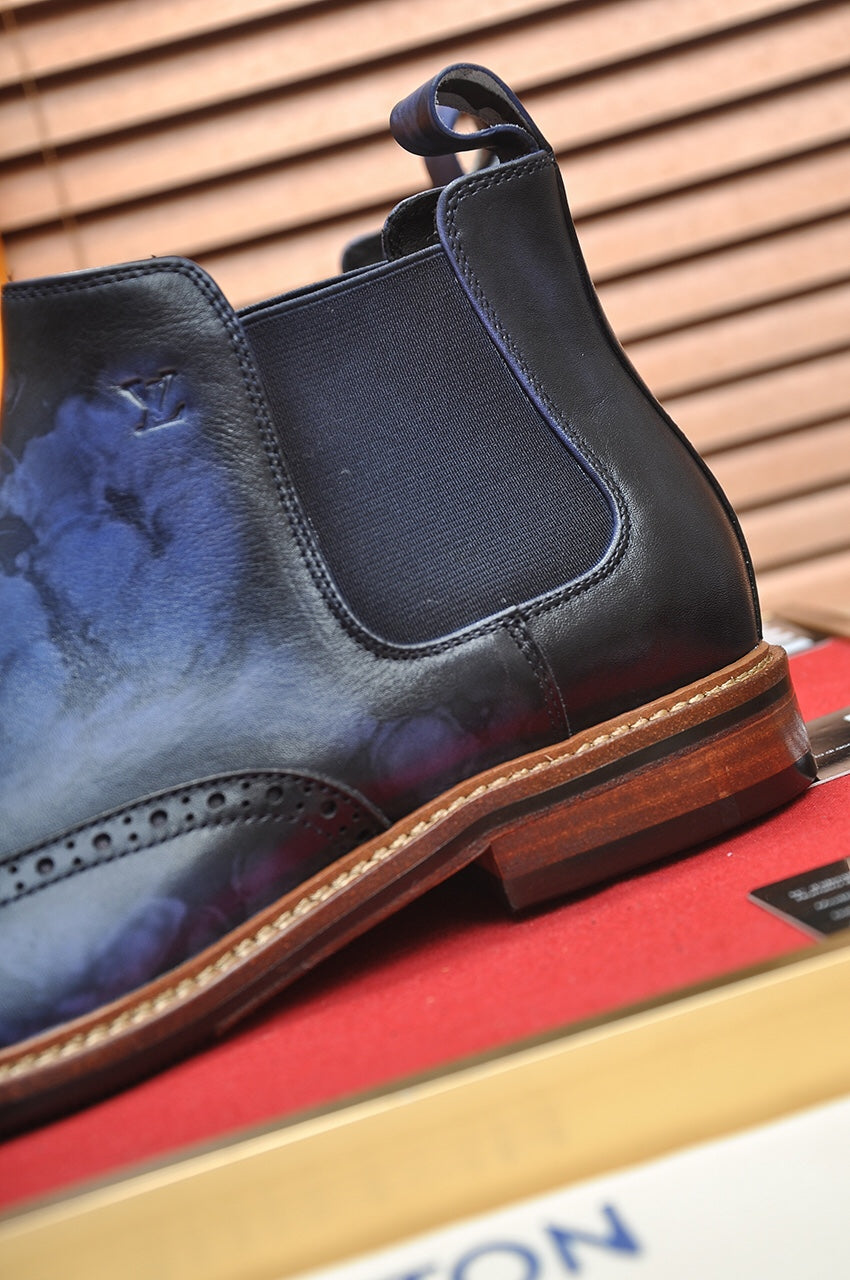 LV CHELSEA ANKLE BOOT IN BLUE OMBRE BLACK CALFSKIN