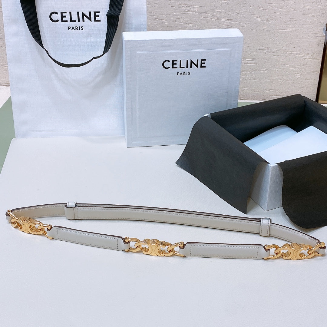 CL SMALL 18 MM GOURMETTE TRIOMPHE ADJUSTABLE BELT IN WHITE LEATHER GOLD HARDWARE