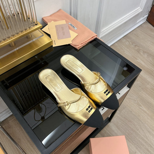 Cap Toe Mules Metallic Gold Color Sheepskin