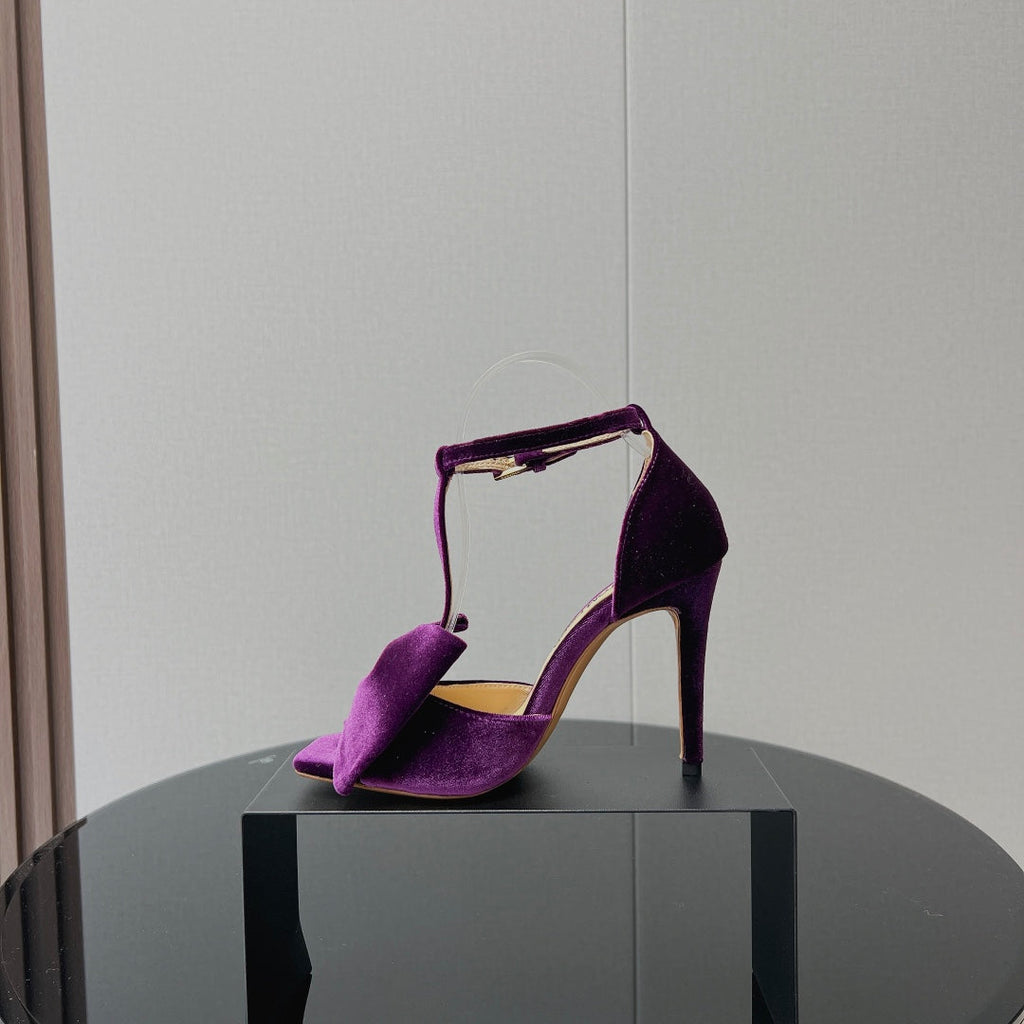 HIGH HEEL 10 SANDAL IN WINE PURPLE VELVET WITH BOW