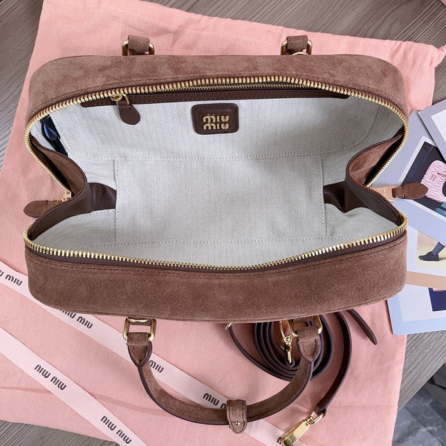 ARCADIE BAG 27 IN PENNY BROWN SUEDE GOLD HARDWARE