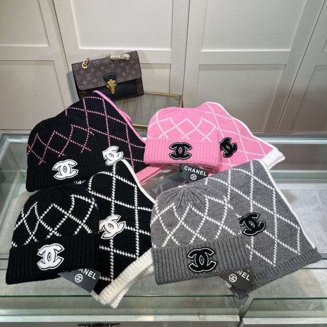 SET HAT AND SCARF IN BLACK MIX WHITE WOOL 422597