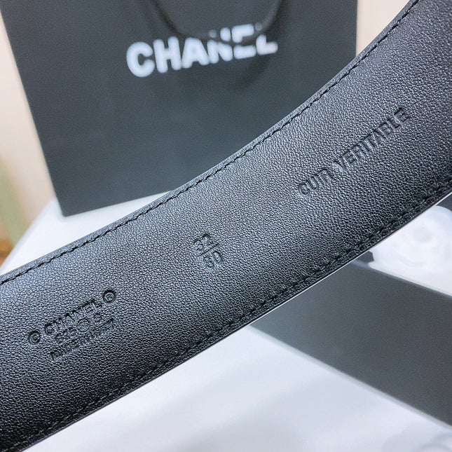 DOUBLE C BELT 38MM IN BLACK QUILTED LAMBSKIN WITH SILVER OVAL BUCKLE AND CENTERED LOGO