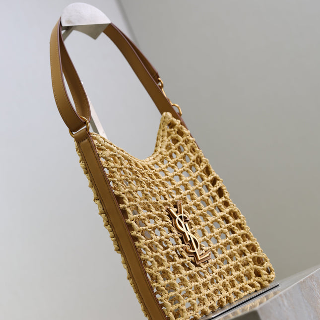 OXALIS 25  IN RAFFIA CROCHET AND LEATHER VINTAGE BROWN