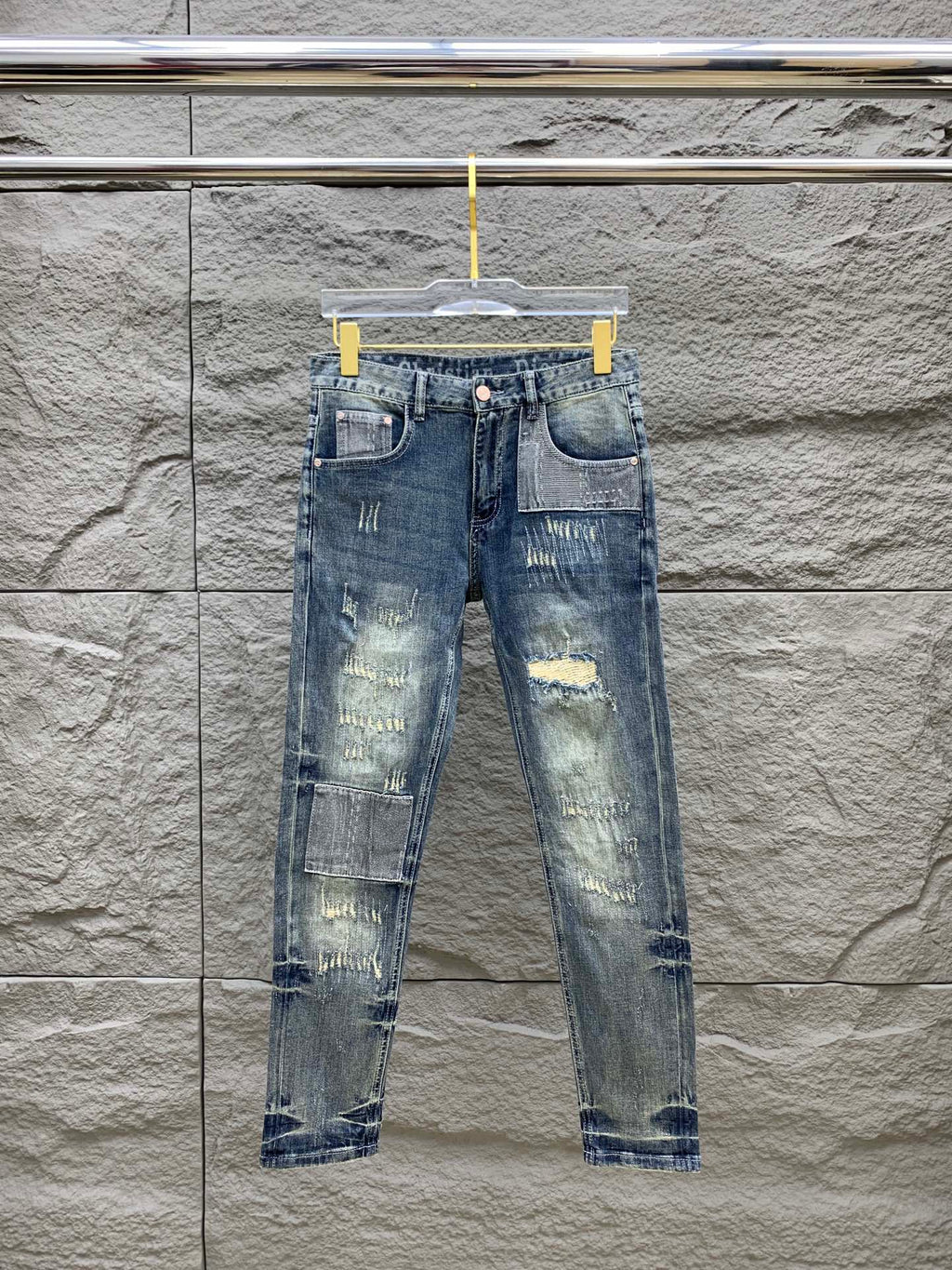 SLIMFIT RETRO-WASHED BLUE STRETCH DENIM JEANS