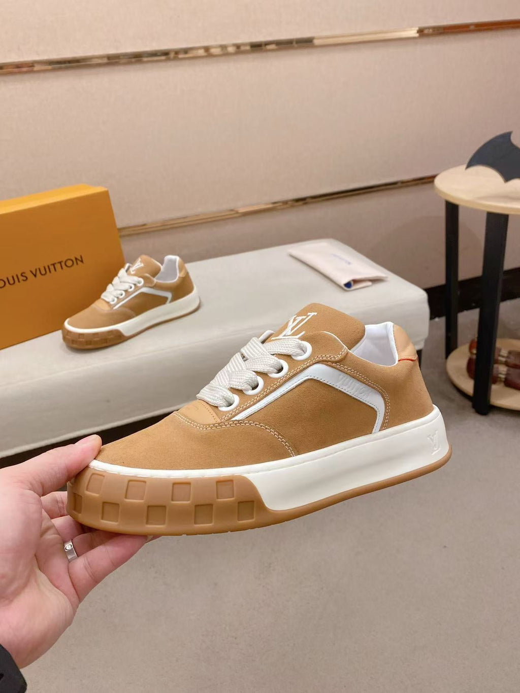 LV TILTED SNEAKERS IN BROWN SUEDE
