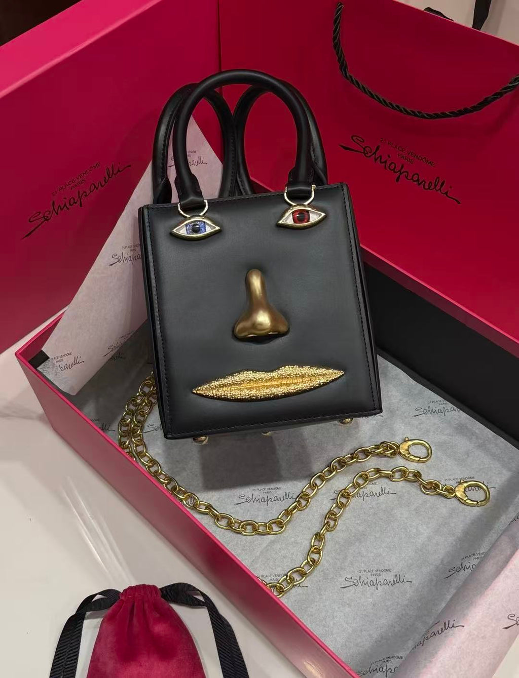 SCHIAPARELLI ANATOMY JEWELRY BAG 20 IN BLACK CALFSKIN