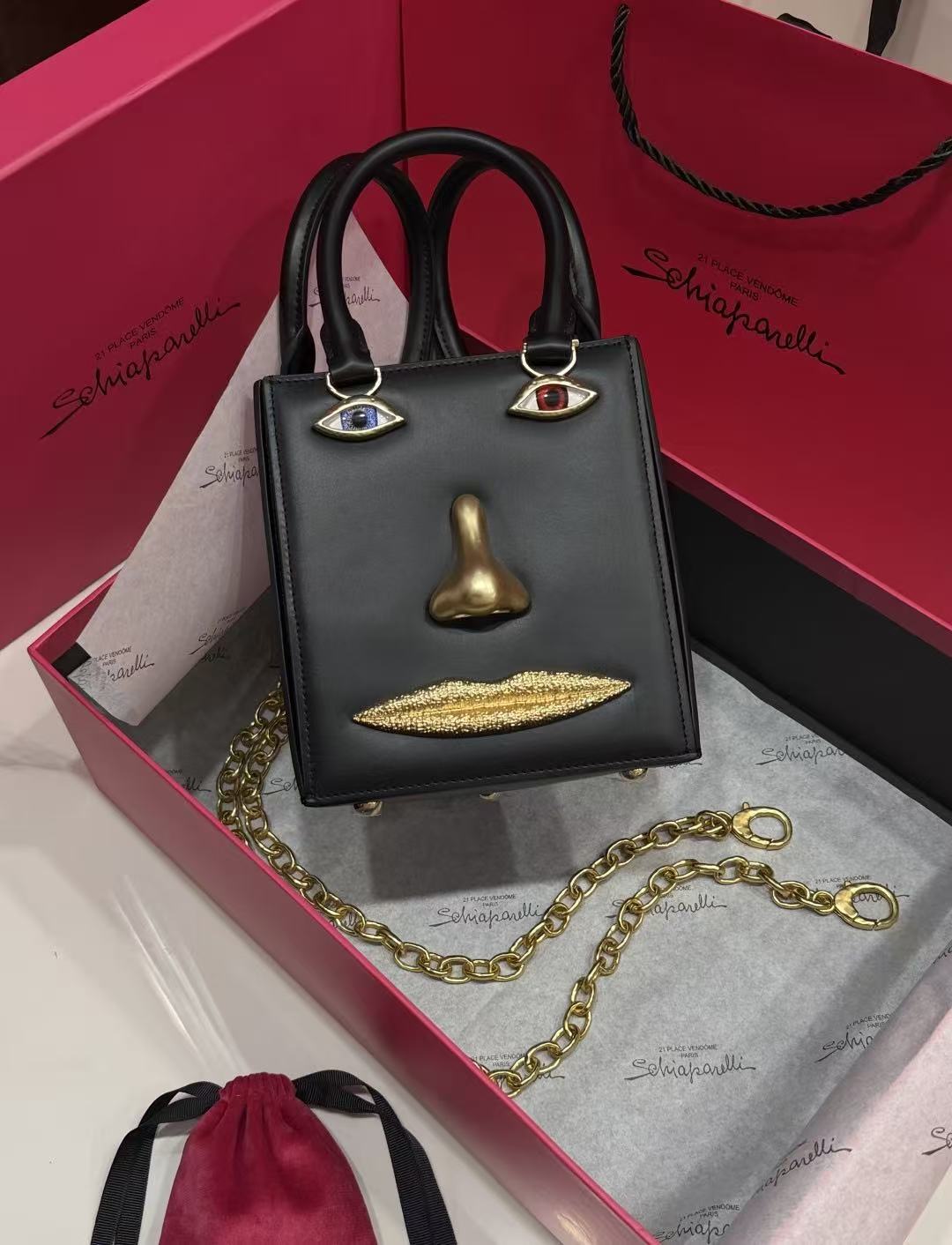 SCHIAPARELLI ANATOMY JEWELRY BAG 20 IN BLACK CALFSKIN