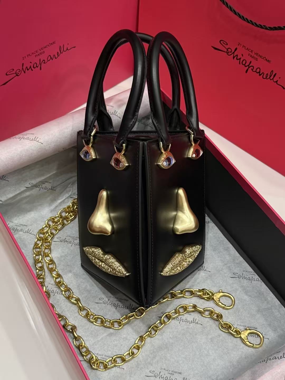 SCHIAPARELLI ANATOMY JEWELRY BAG 20 IN BLACK CALFSKIN
