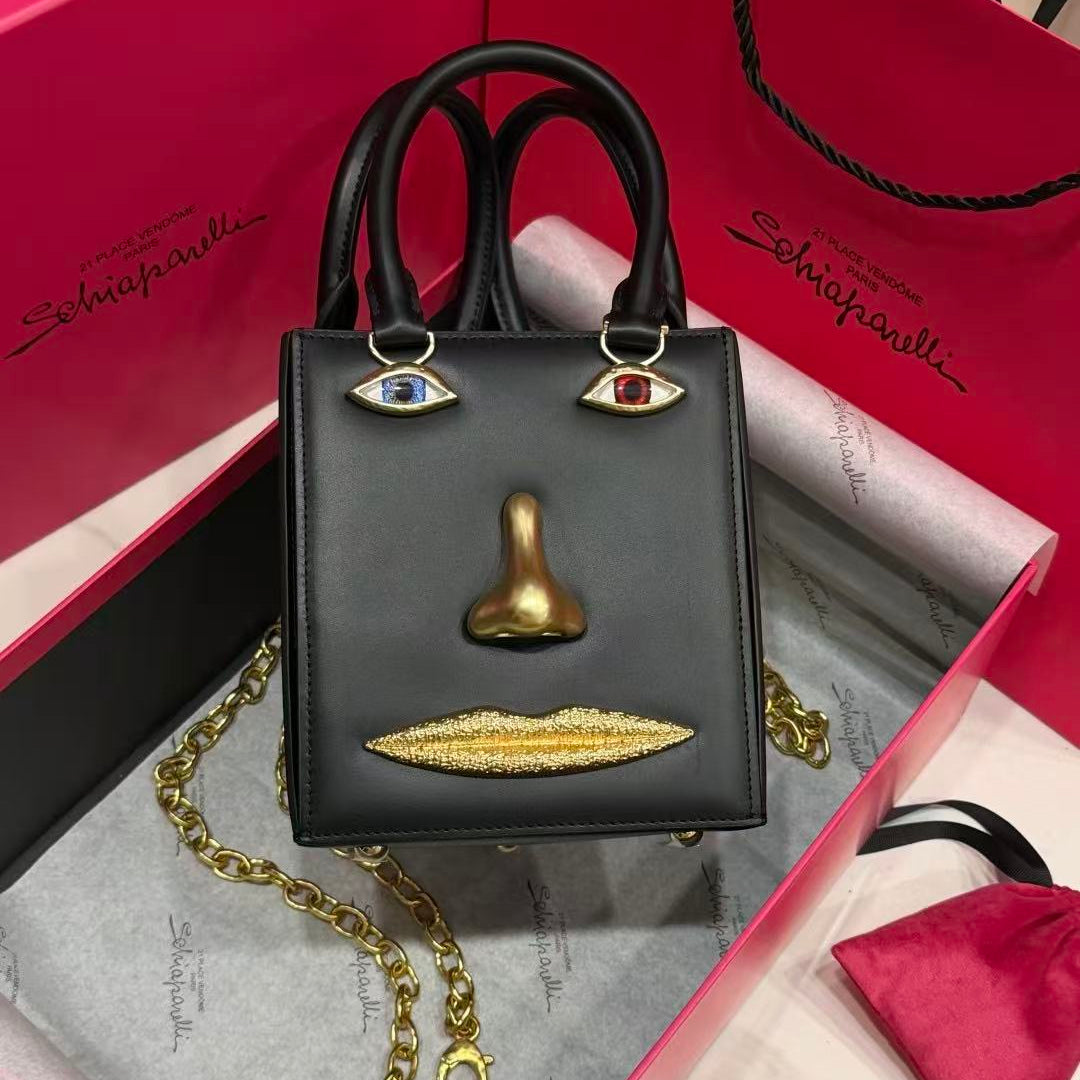 SCHIAPARELLI ANATOMY JEWELRY BAG 20 IN BLACK CALFSKIN