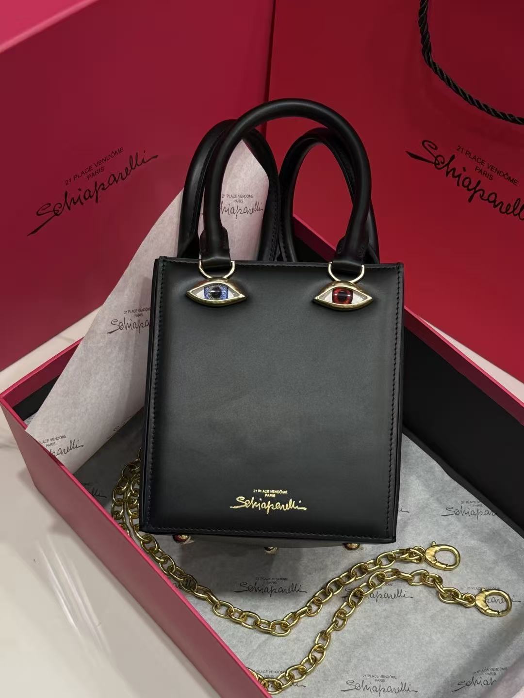 SCHIAPARELLI ANATOMY JEWELRY BAG 20 IN BLACK CALFSKIN