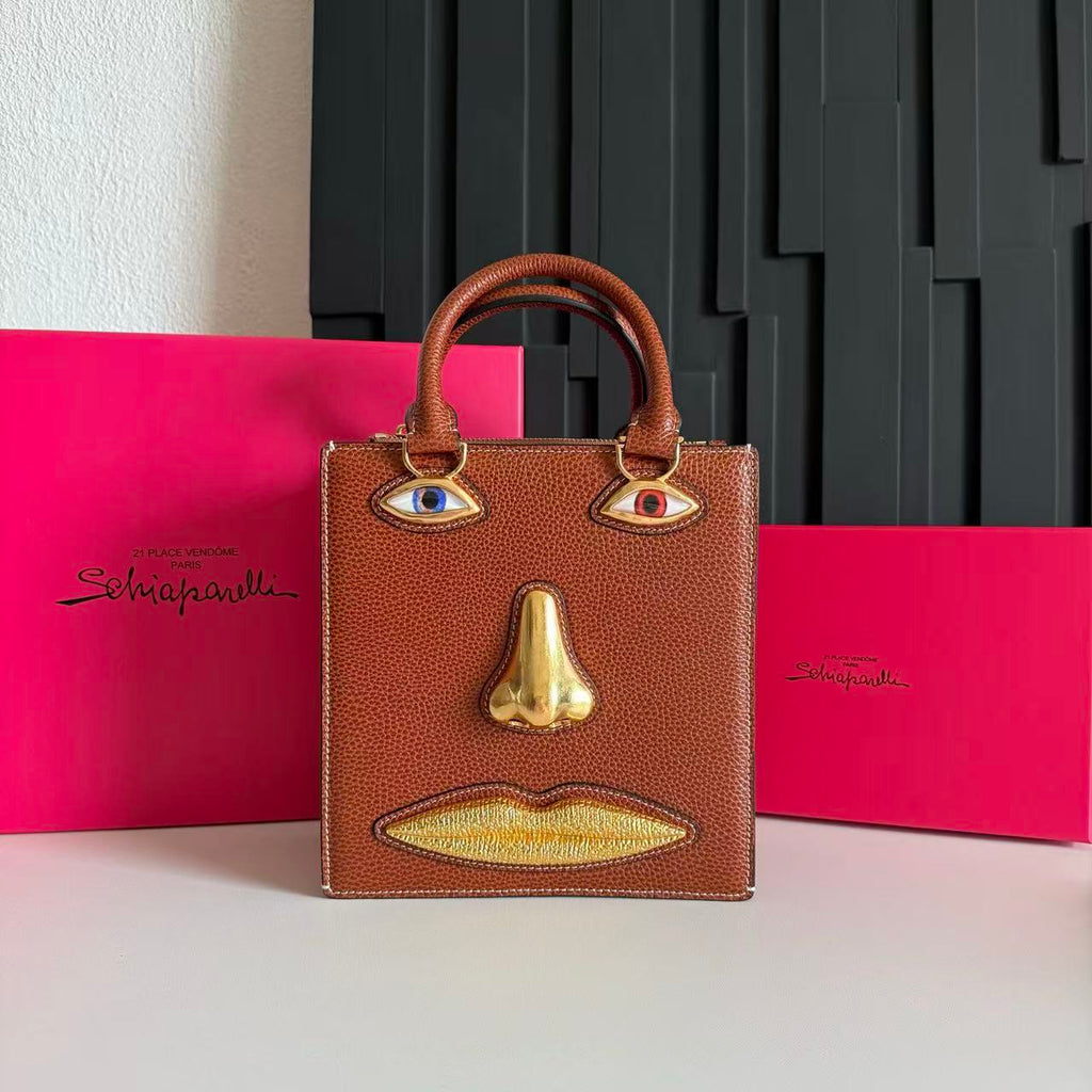SCHIAPARELLI ANATOMY JEWELRY BAG 20 IN BROWN CALFSKIN