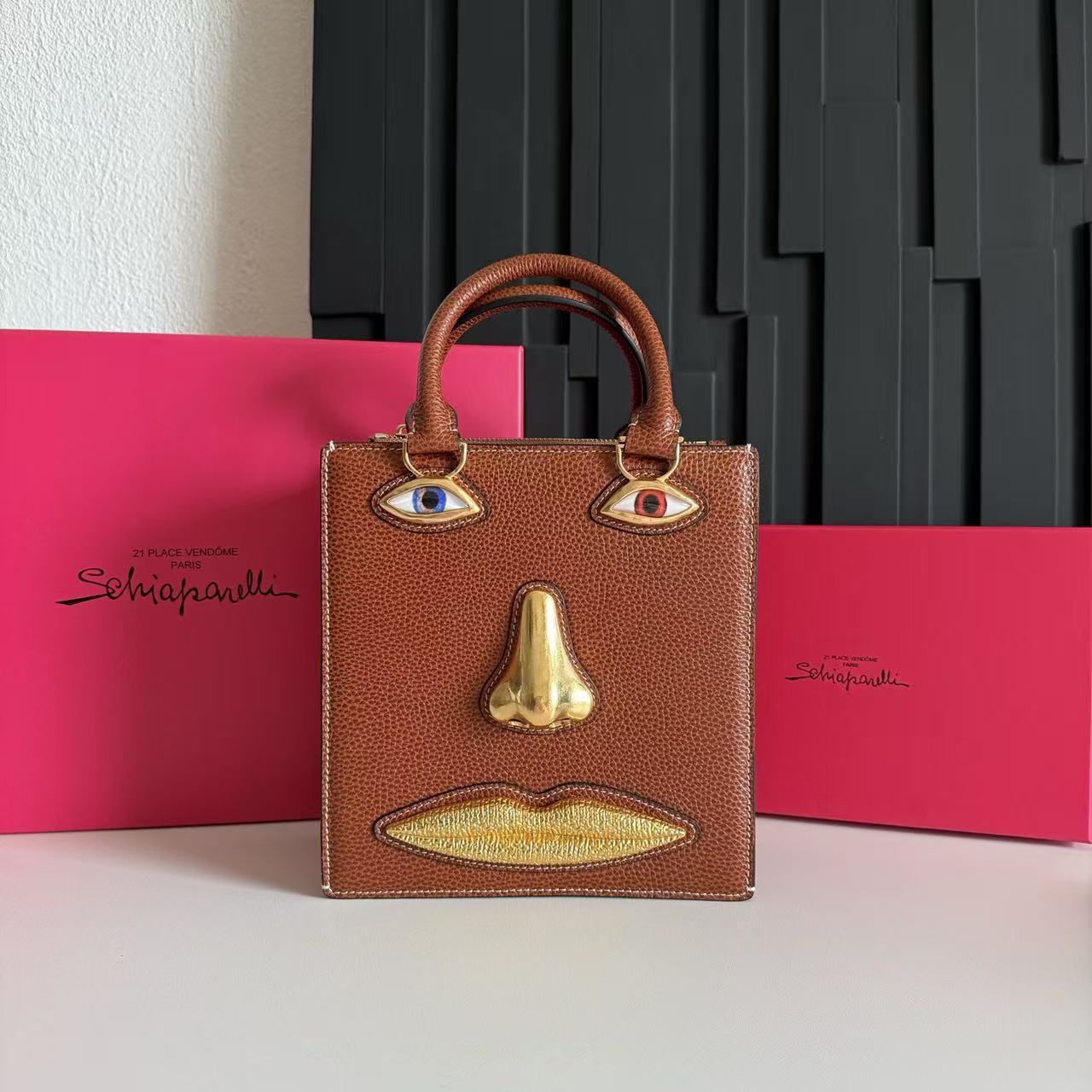 SCHIAPARELLI ANATOMY JEWELRY BAG 20 IN BROWN CALFSKIN
