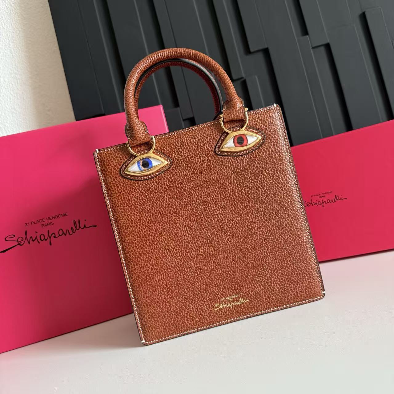 SCHIAPARELLI ANATOMY JEWELRY BAG 20 IN BROWN CALFSKIN